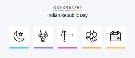 indisch Republik Tag Linie 5 Symbol Pack einschließlich global. Nacht. Diwali. Stern. Mond. kreativ Symbole Design vektor