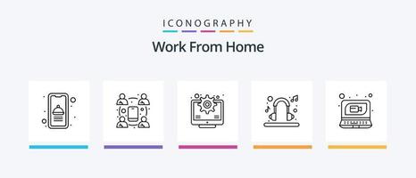 arbete från Hem linje 5 ikon packa Inklusive anställd. inomhus. video konferens. hus. kommunikation. kreativ ikoner design vektor