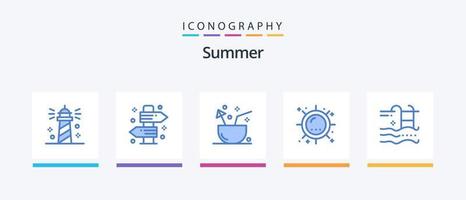 Sommer- Blau 5 Symbol Pack einschließlich Sonne. Hitze. Sommer. tropisch. Frucht. kreativ Symbole Design vektor