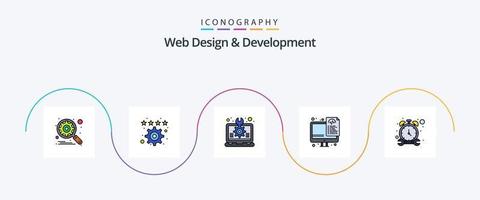 Netz Design und Entwicklung Linie gefüllt eben 5 Symbol Pack einschließlich stoppen. Programmierung. kreativ. Optimierung. Laptop vektor