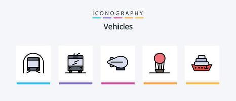 fordon linje fylld 5 ikon packa Inklusive . tåg. zeppelinare. tankfartyg. kreativ ikoner design vektor