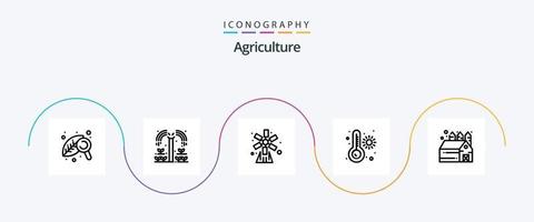 Landwirtschaft Linie 5 Symbol Pack einschließlich Scheune. Thermometer. Landwirtschaft. Temperatur. Windmühle vektor