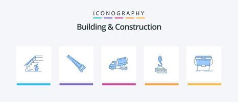 byggnad och konstruktion blå 5 ikon packa Inklusive konstruktion. kran. konstruktion. vält. konstruktion. kreativ ikoner design vektor