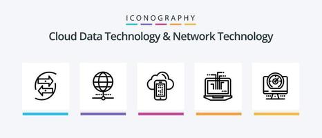 moln data teknologi och nätverk teknologi linje 5 ikon packa Inklusive miljö. hårdvara. kompass. bärbar dator. dator. kreativ ikoner design vektor