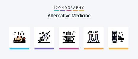 alternativ medicin linje fylld 5 ikon packa Inklusive sjukhus. friskvård. skönhet. terapi. koppning. kreativ ikoner design vektor