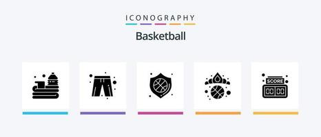 basketboll glyf 5 ikon packa Inklusive styrelse. kung. spelare klänning. diadem. bricka. kreativ ikoner design vektor