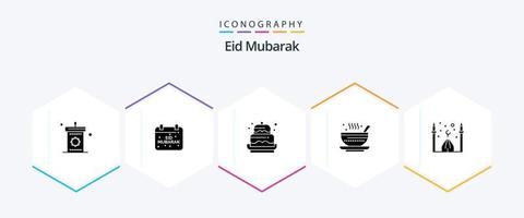 eid mubarak 25 glyf ikon packa Inklusive varm. soppa. firande. eid. firande vektor