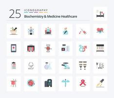 Biochemie und Medizin Gesundheitswesen 25 eben Farbe Symbol Pack einschließlich Aufputschmittel. verletzt. Benutzer. Krankenhaus vektor