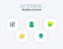 brasiliansk karneval platt ikon packa 5 ikon design. flagga. keps. boll. fest. magi vektor