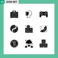 uppsättning av 9 modern ui ikoner symboler tecken för yin enhet Start taoism joystick redigerbar vektor design element