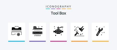 Werkzeuge Glyphe 5 Symbol Pack einschließlich Werkzeug. Werkzeug. Gebäude. Rolle. Farbstoff. kreativ Symbole Design vektor