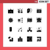 modern uppsättning av 16 fast glyfer pictograph av redskap schema mynt kalender huvud redigerbar vektor design element