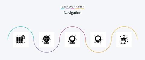Navigation Glyphe 5 Symbol Pack einschließlich speichern. Stift. markieren. Karte. Navigation vektor