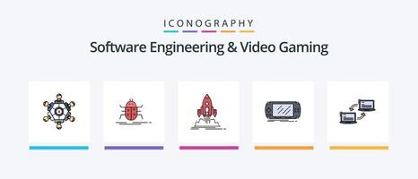 Software Ingenieurwesen und Video Spielen Linie gefüllt 5 Symbol Pack einschließlich Inhalt. aktualisieren. Verknüpfung. Software. Anwendung. kreativ Symbole Design vektor