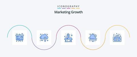marknadsföring tillväxt blå 5 ikon packa Inklusive larm. klocka. moln. varna. växt vektor