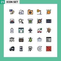 modern uppsättning av 25 fylld linje platt färger pictograph av riktning pilar öga pil fotografi redigerbar vektor design element