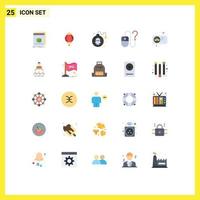 Gruppe von 25 eben Farben Zeichen und Symbole zum online Desktop Dekoration Kontakt abspielen editierbar Vektor Design Elemente