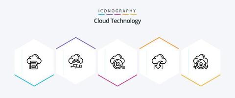 moln teknologi 25 linje ikon packa Inklusive ner. ladda ner. ansluta. korsa. stänga vektor