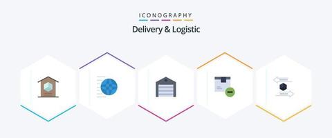 leverans och logistisk 25 platt ikon packa Inklusive leverans. låda. handla. frakt. beställa vektor