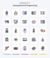 kreativ gaming genrer och programmering 25 linje fylld ikon packa sådan som panel. administration. matematik. terminal. rot vektor