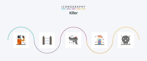 mördare platt 5 ikon packa Inklusive ben. människor. tråd. mål. vapen vektor