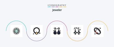 smycke linje fylld platt 5 ikon packa Inklusive Smycken. mode. hängsmycke. örhänge. Smycken vektor
