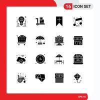Pack von 16 kreativ solide Glyphen von Kaufen Hinweis Etikett Musik- Geburtstag editierbar Vektor Design Elemente