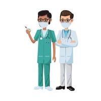 männliche Ärzte, die medizinische Masken mit Impfstoff verwenden vektor