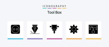 Werkzeuge Glyphe 5 Symbol Pack einschließlich . Einstellungen. Voltmeter. kreativ Symbole Design vektor