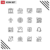 16 Universal- Gliederung Zeichen Symbole von global Center Deckel Festival Design editierbar Vektor Design Elemente
