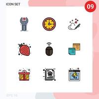 9 universell fylld linje platt färger uppsättning för webb och mobil tillämpningar mus ljuv tid jordgubb bröllop redigerbar vektor design element