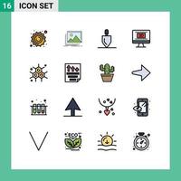 16 platt Färg fylld linje begrepp för webbplatser mobil och appar kemist film Foto underhållning verktyg redigerbar kreativ vektor design element