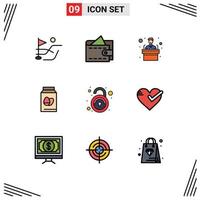 9 kreativ ikoner modern tecken och symboler av hjärta osäker Träning låsa upp Semester redigerbar vektor design element