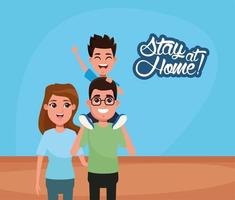 stanna hemma kampanj med föräldrar och son vektor