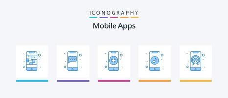 mobil appar blå 5 ikon packa Inklusive app. musik. budbärare. mobil. vård. kreativ ikoner design vektor