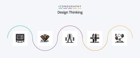 design tänkande linje fylld platt 5 ikon packa Inklusive penna. stationär. pms. dra. verktyg vektor