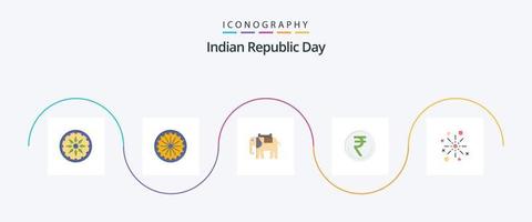 indisk republik dag platt 5 ikon packa Inklusive handel. inr. djur. indiska. valuta vektor