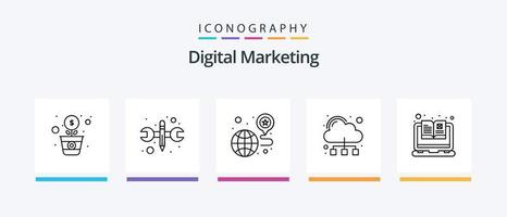 Digital Marketing Linie 5 Symbol Pack einschließlich Katalog. Wolke. Rakete. Start. kreativ Symbole Design vektor