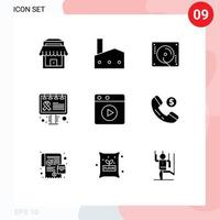 9 solide Glyphe Konzept zum Websites Handy, Mobiltelefon und Apps abspielen Zeichen Geburtstag Bewusstsein Werbung editierbar Vektor Design Elemente
