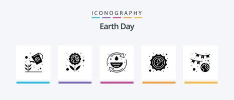 jord dag glyf 5 ikon packa Inklusive väder. Sol. plantering. sommar. återanvändning. kreativ ikoner design vektor