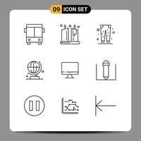 Gliederung Pack von 9 Universal- Symbole von Monitor Wissenschaft Hose Globus Einkaufen editierbar Vektor Design Elemente