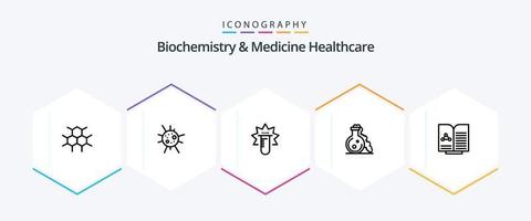 biokemi och medicin sjukvård 25 linje ikon packa Inklusive Rapportera. medicinsk. testa . medicinsk. labb vektor