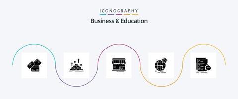 företag och utbildning glyf 5 ikon packa Inklusive klot. internationell. pengar. handla. marknadsföra vektor