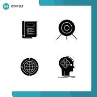 Gruppe von 4 solide Glyphen Zeichen und Symbole zum Buch Kommunikation Bericht Ziel global editierbar Vektor Design Elemente