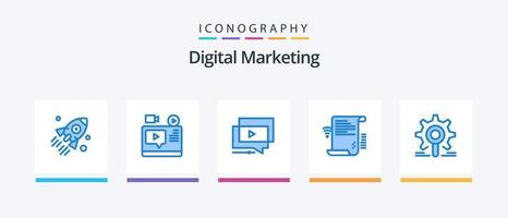 Digital Marketing Blau 5 Symbol Pack einschließlich Präsentation. Daten. Youtube. Präsentation. Lernprogramm. kreativ Symbole Design vektor