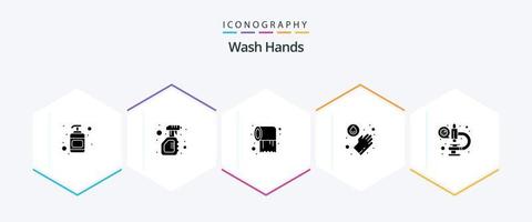 waschen Hände 25 Glyphe Symbol Pack einschließlich Mikroskop. Coronavirus. Papier. Waschen. Hände vektor
