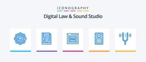 Digital Gesetz und Klang Studio Blau 5 Symbol Pack einschließlich Tonhöhe. Gabel. frei. Konzert. Monitor. kreativ Symbole Design vektor