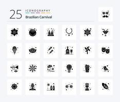 Brasilianer Karneval 25 solide Glyphe Symbol Pack einschließlich Rose. gegenwärtig. Hanswurst. Halskette. Joker Deckel vektor