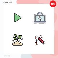 piktogram uppsättning av 4 enkel fylld linje platt färger av kontrollera bruka video analys växt redigerbar vektor design element