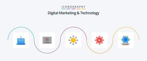 Digital Marketing und Technologie eben 5 Symbol Pack einschließlich Einstellung. Marketing. Marketing. Graph. Nachrichten vektor